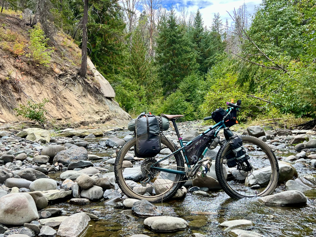 Bike in the middle of a fork of the Teanaway River